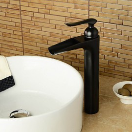 Fashionable Oil-Rubbed Bronze Heightening Waterfall Bathroom Sink Faucet - Black