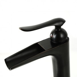 Fashionable Oil-Rubbed Bronze Heightening Waterfall Bathroom Sink Faucet - Black