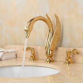 Golden Handles Deck Mounted Ornate Swan Sink Mixer