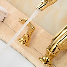 Golden Handles Deck Mounted Ornate Swan Sink Mixer