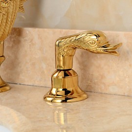 Golden Handles Deck Mounted Ornate Swan Sink Mixer