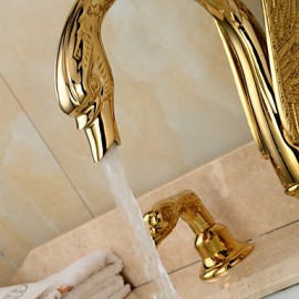 Golden Handles Deck Mounted Ornate Swan Sink Mixer