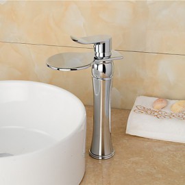 High Quality Chrome Finish Large Wide-Mouth Waterfall Bathroom Sink Faucet (Tall) - Sliver