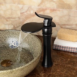 High Quality Large Wide-Mouth Waterfall Oil-Rubbed Bronze Bathroom Sink Faucet (Tall) - Black