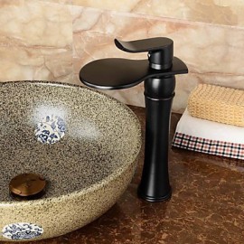 High Quality Large Wide-Mouth Waterfall Oil-Rubbed Bronze Bathroom Sink Faucet (Tall) - Black