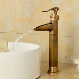 High-Quality Antique Heightening Brass Waterfall Bathroom Sink Faucet