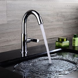 Contemporary Chrome Finish Brass One Hole Single Handle Sink Faucet