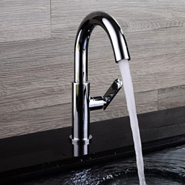 Contemporary Chrome Finish Brass One Hole Single Handle Sink Faucet