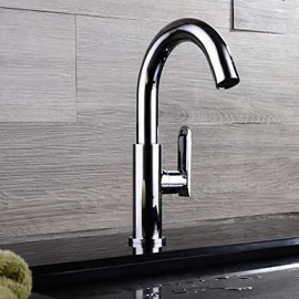 Contemporary Chrome Finish Brass One Hole Single Handle Sink Faucet