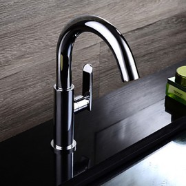 Contemporary Chrome Finish Brass One Hole Single Handle Sink Faucet