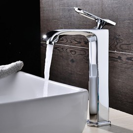 Contemporary Chrome Finish Brass One Hole Single Handle Sink Faucet