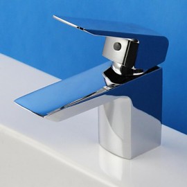 Contemporary Chrome Finish Brass One Hole Single Handle Sink Faucet