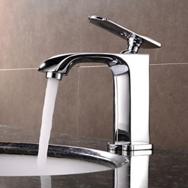 Contemporary Chrome Finish Brass One Hole Single Handle Sink Faucet