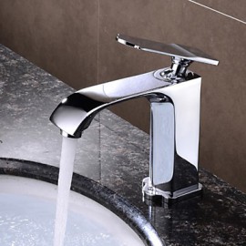 Contemporary Chrome Finish Brass One Hole Single Handle Sink Faucet