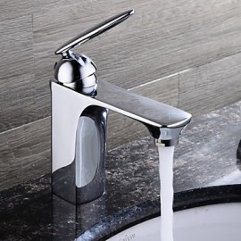 Contemporary Chrome Finish Brass One Hole Single Handle Sink Faucet