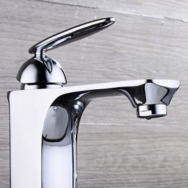 Contemporary Chrome Finish Brass One Hole Single Handle Sink Faucet