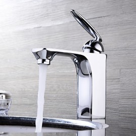 Contemporary Chrome Finish Brass One Hole Single Handle Sink Faucet