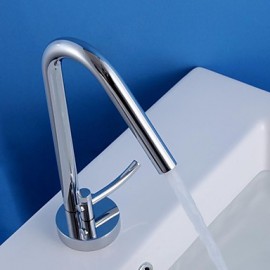 Contemporary Chrome Finish Brass One Hole Single Handle Sink Faucet