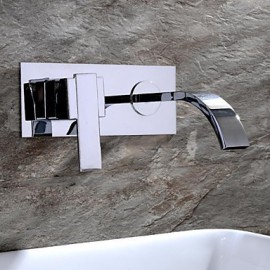 Contemporary Chrome Finish Brass Two Holes Single Handle Wall Mounted Bathroom Sink Faucet