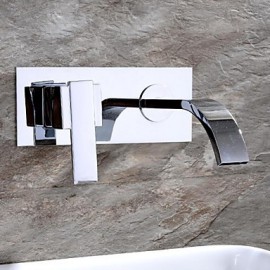 Contemporary Chrome Finish Brass Two Holes Single Handle Wall Mounted Bathroom Sink Faucet