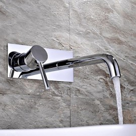 Contemporary Chrome Finish Brass Two Holes Single Handle Wall Mounted Bathroom Sink Faucet