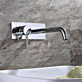 Contemporary Chrome Finish Brass Two Holes Single Handle Wall Mounted Bathroom Sink Faucet