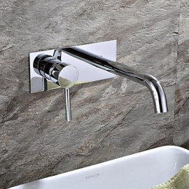 Contemporary Chrome Finish Brass Two Holes Single Handle Wall Mounted Bathroom Sink Faucet