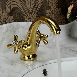 Antique Titanium Finish Brass One Hole Two Handles Sink Faucet