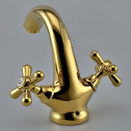 Antique Titanium Finish Brass One Hole Two Handles Sink Faucet