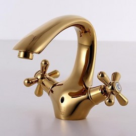 Antique Titanium Finish Brass One Hole Two Handles Sink Faucet