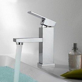 Contemporary Chrome Finish Brass One Hole Single Handle Sink Faucet