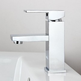 Contemporary Chrome Finish Brass One Hole Single Handle Sink Faucet