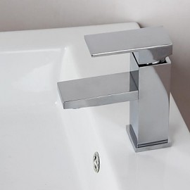 Contemporary Chrome Finish Brass One Hole Single Handle Sink Faucet