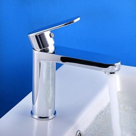 Contemporary Chrome Finish Brass One Hole Single Handle Sink Faucet