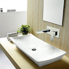 Contemporary Chrome Finish Brass Two Holes Single Handle Wall Mounted Bathroom Sink Faucet