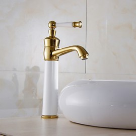 Contemporary Painting Brass Hot And Cold Single Handle High Bathroom Sink Faucet Basin Mixer(Gloden+White)