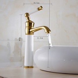 Contemporary Painting Brass Hot And Cold Single Handle High Bathroom Sink Faucet Basin Mixer(Gloden+White)