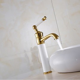 Contemporary Painting Brass Hot And Cold Single Handle High Bathroom Sink Faucet Basin Mixer(Gloden+White)