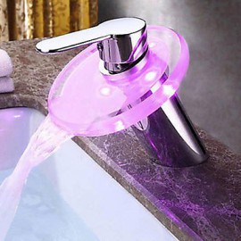 Led Bathroom Faucet Waterfall Glass Vessel Lavatory One Hole/Handle Mixer Tap