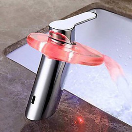 Led Bathroom Faucet Waterfall Glass Vessel Lavatory One Hole/Handle Mixer Tap