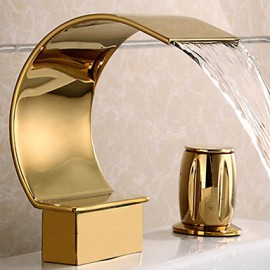 Luxury 3 Pieces Widespread Basin Waterfall Faucet Tap Gold Finish