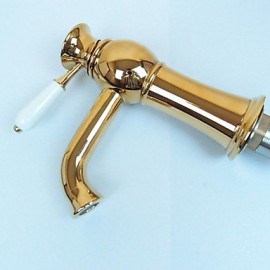 Luxury European Style Golden Shot One Hole One Ceramic Handle Bathroom Sink Faucet