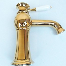 Luxury European Style Golden Shot One Hole One Ceramic Handle Bathroom Sink Faucet