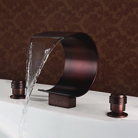 Mlfalls Brands Brass Finish Oil-Rubbed Bronze Large Waterfall Deck Mounted Bathroom Basin Faucet