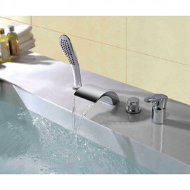 Mlfalls New Arrival Deck Mount Four Holes Widespread Bathtub Waterfall Faucet With Hand Shower