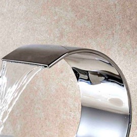 Modern Brass Two Handles Deck Mount Waterfall Basin Water Faucet Chrome Finish