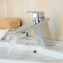 Modern Chrome Finish Waterfall Bathroom Sink Faucet - Silver