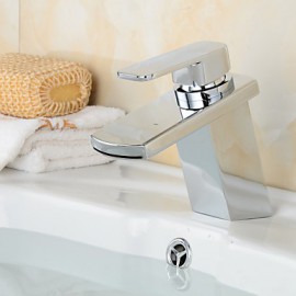 Modern Chrome Finish Waterfall Bathroom Sink Faucet - Silver