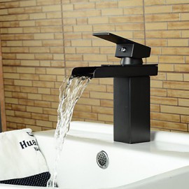 Modern Oil-Rubbed Bronze Brass Waterfall Hot And Cold Bathroom Faucet - Black