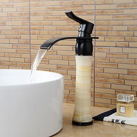 Modern Waterfall Brass Imitation Jade Oil-Rubbed Bronze Bathroom Sink Faucet